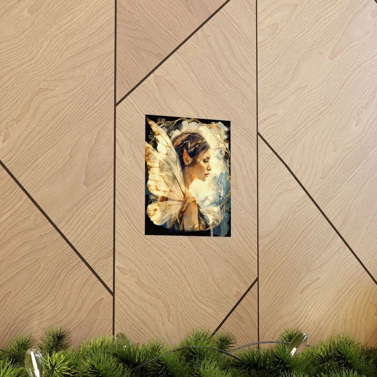 Golden-Winged Fairy in Pensive Profile - Matte Vertical Posters mockup angle 5