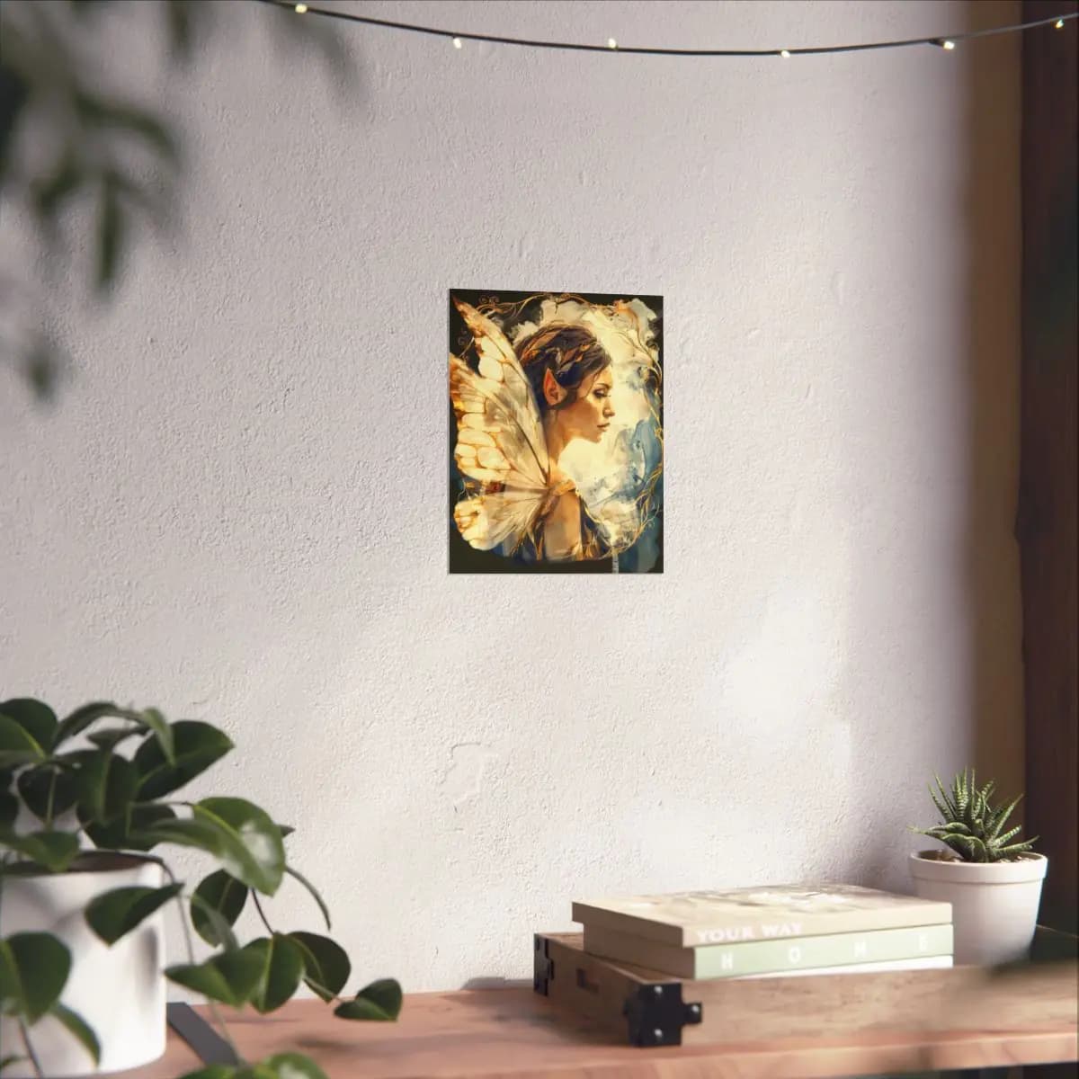 Golden-Winged Fairy in Pensive Profile - Matte Vertical Posters mockup angle 6