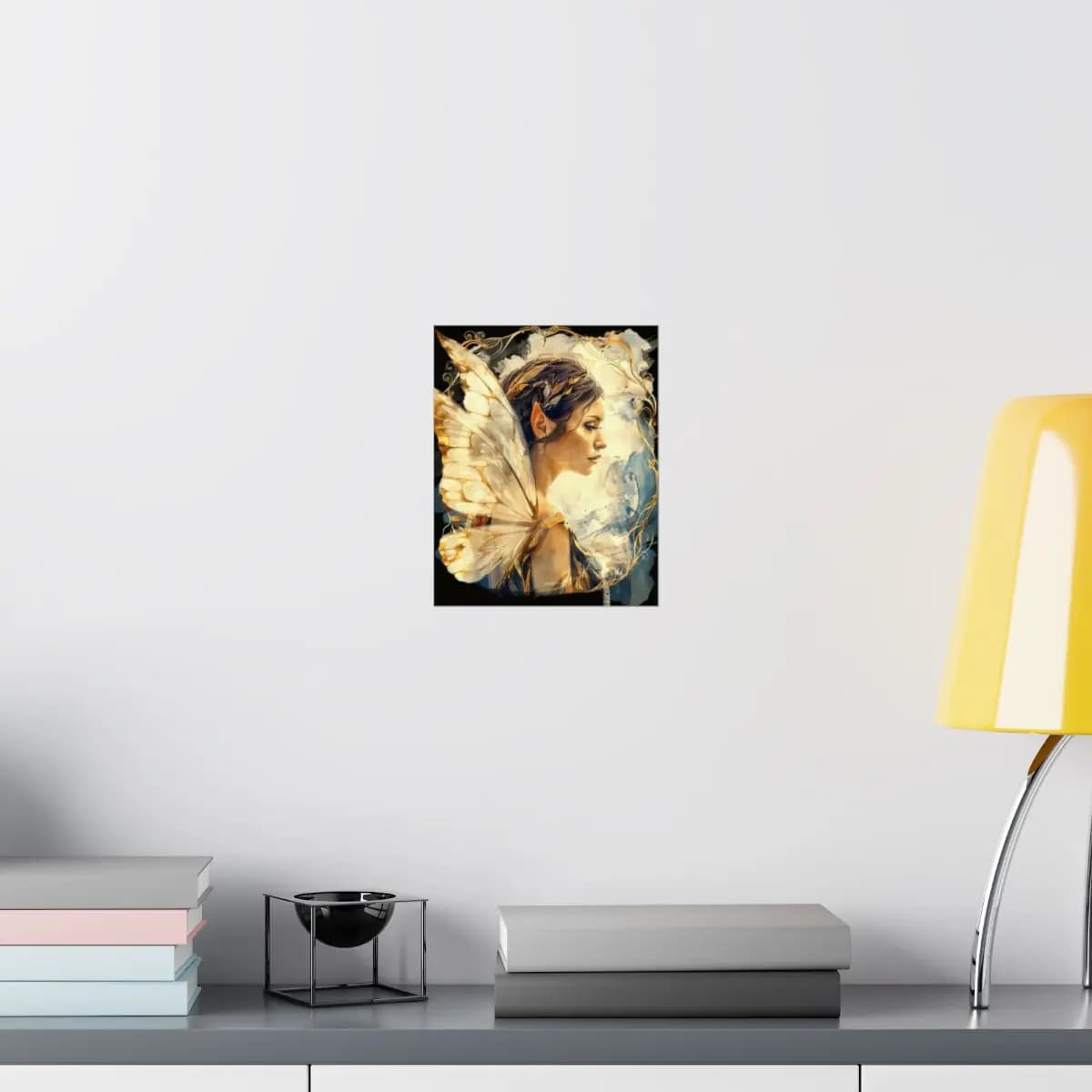 Golden-Winged Fairy in Pensive Profile - Matte Vertical Posters mockup angle 8