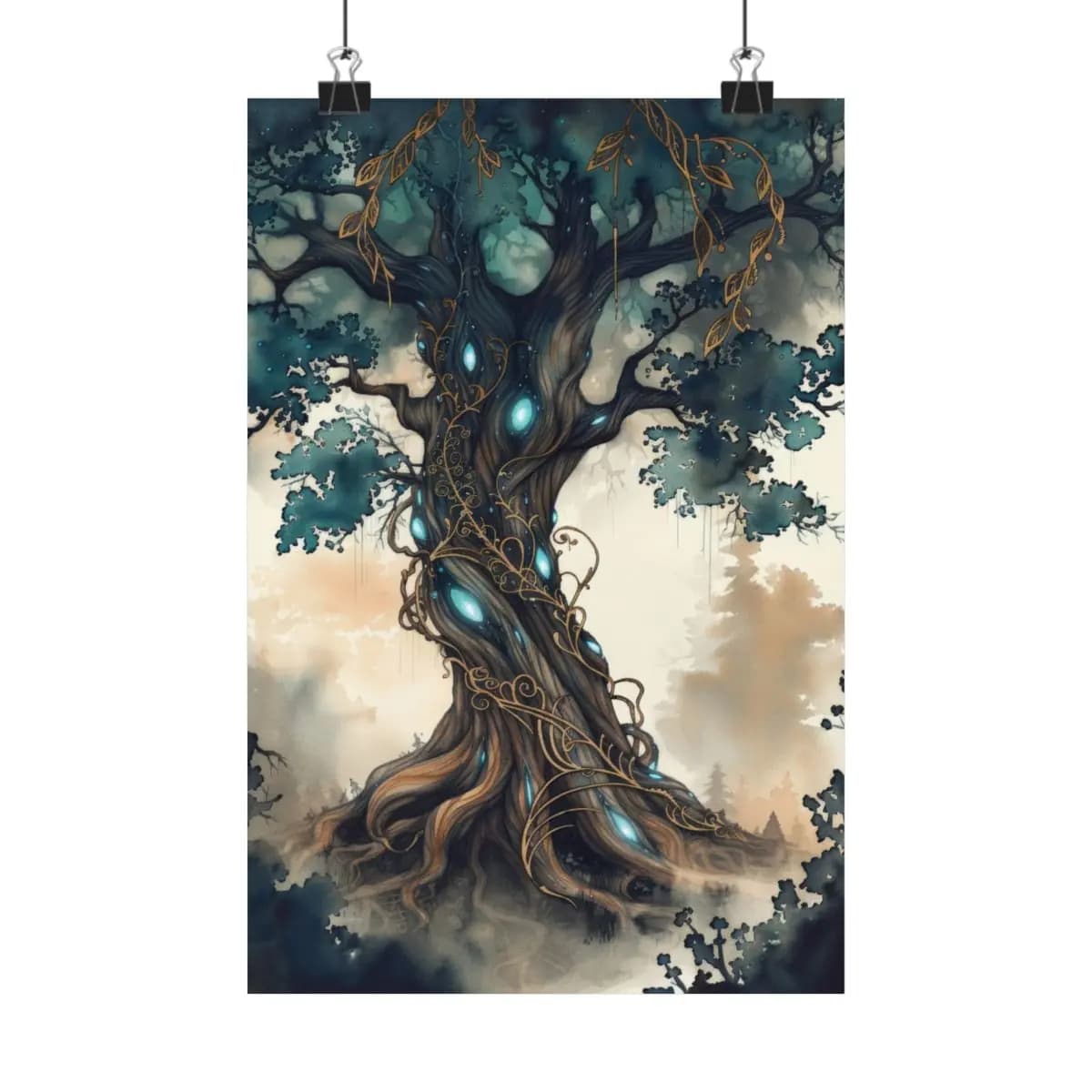 The Ancient Tree of Glowing Gemstones - Matte Vertical Posters mockup angle 1