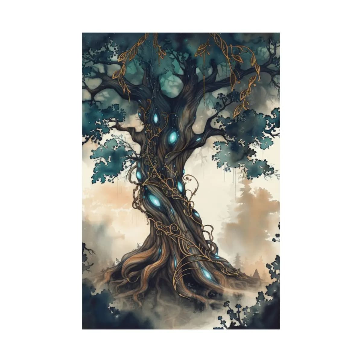 The Ancient Tree of Glowing Gemstones - Matte Vertical Posters mockup angle 2