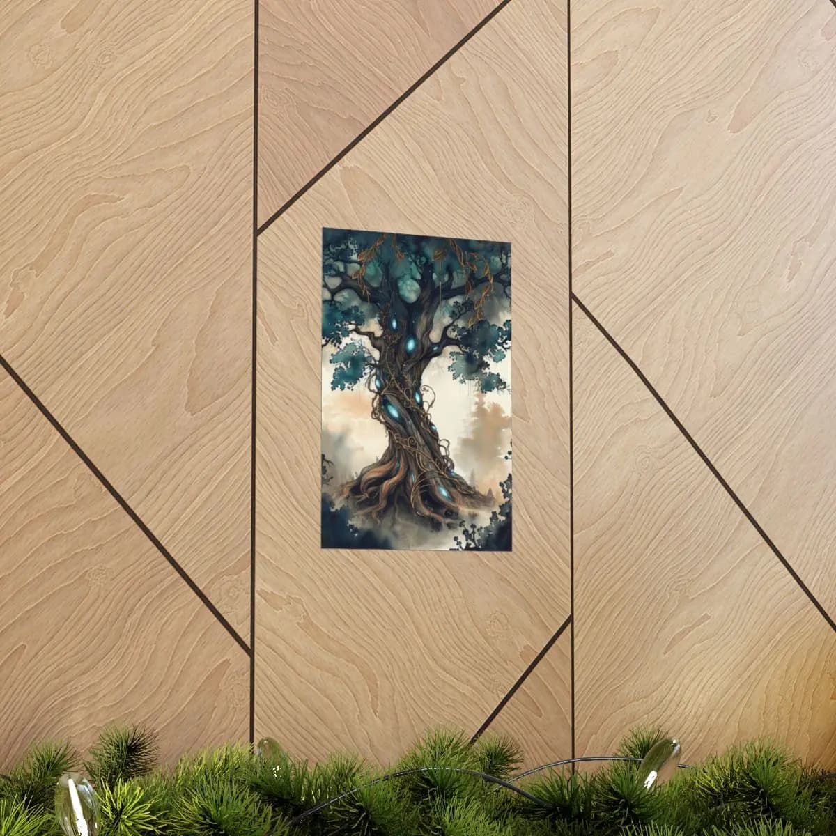 The Ancient Tree of Glowing Gemstones - Matte Vertical Posters mockup angle 5