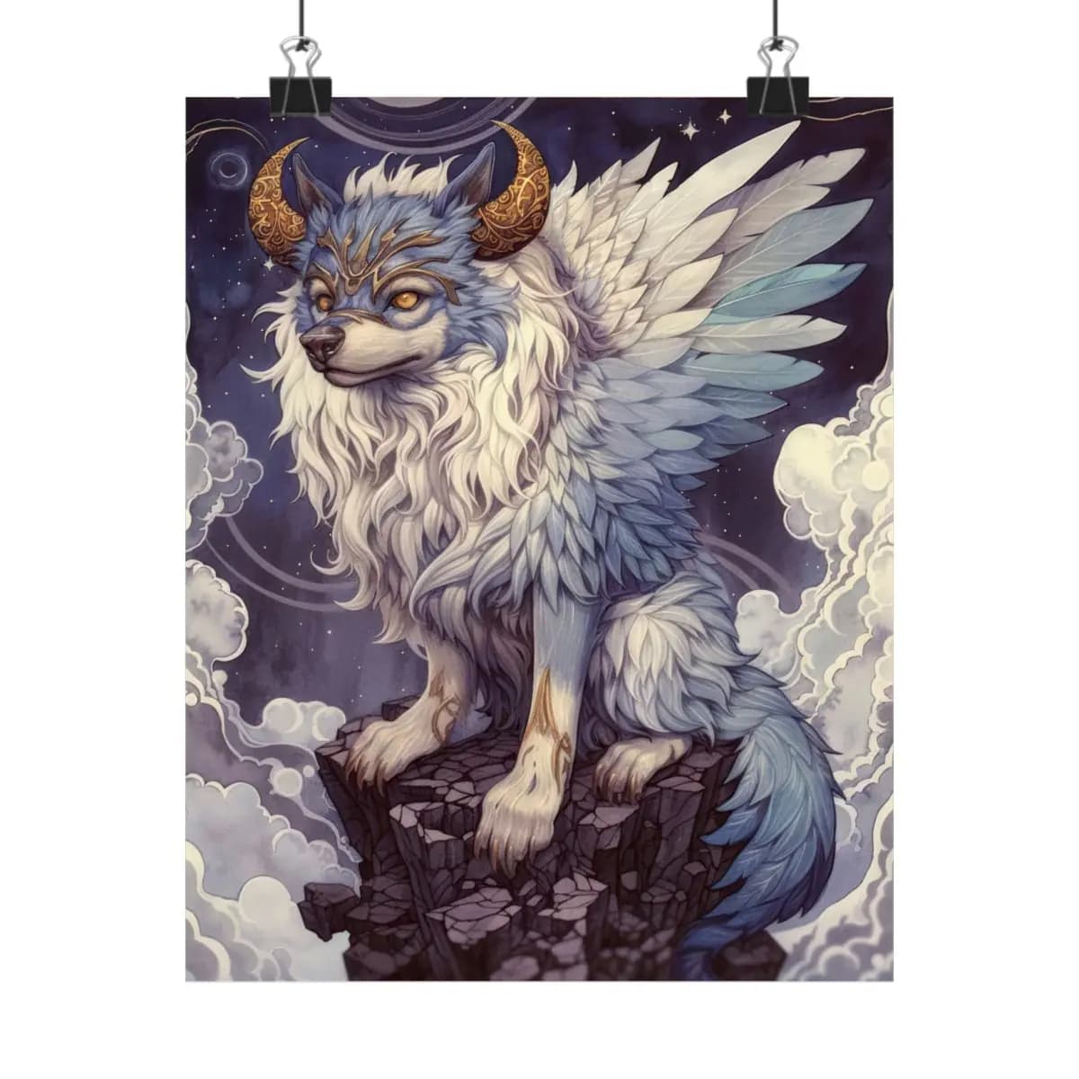 The Celestial Wolf with Golden Horns - Matte Vertical Posters mockup angle 1