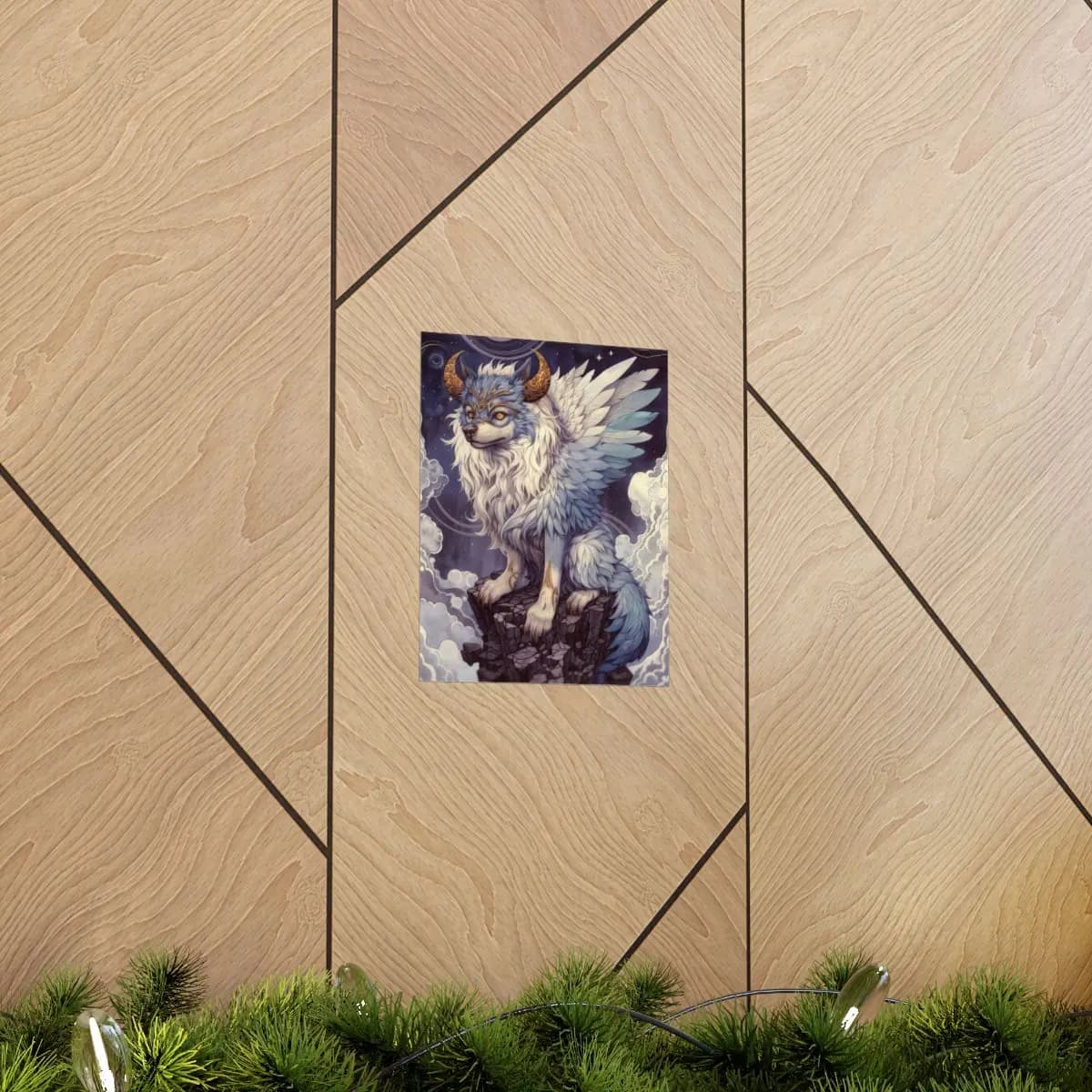 The Celestial Wolf with Golden Horns - Matte Vertical Posters mockup angle 5