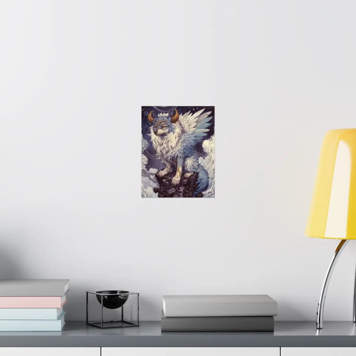 The Celestial Wolf with Golden Horns - Matte Vertical Posters mockup angle 8
