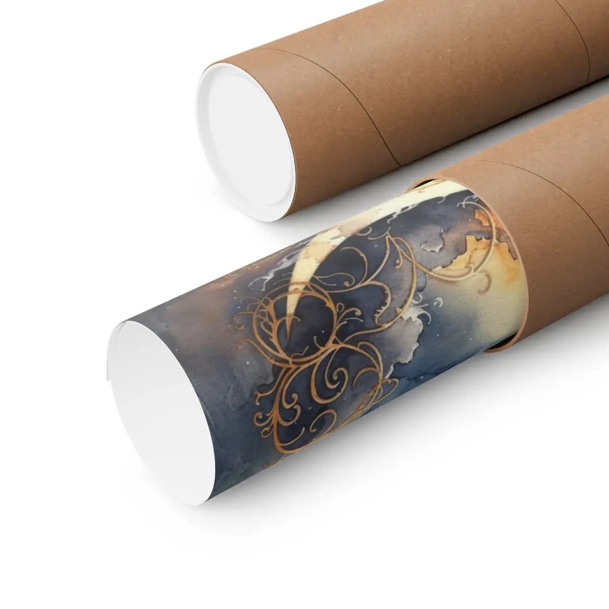 Golden Crescent Moon with Baroque Scrollwork - Matte Vertical Posters mockup angle 3