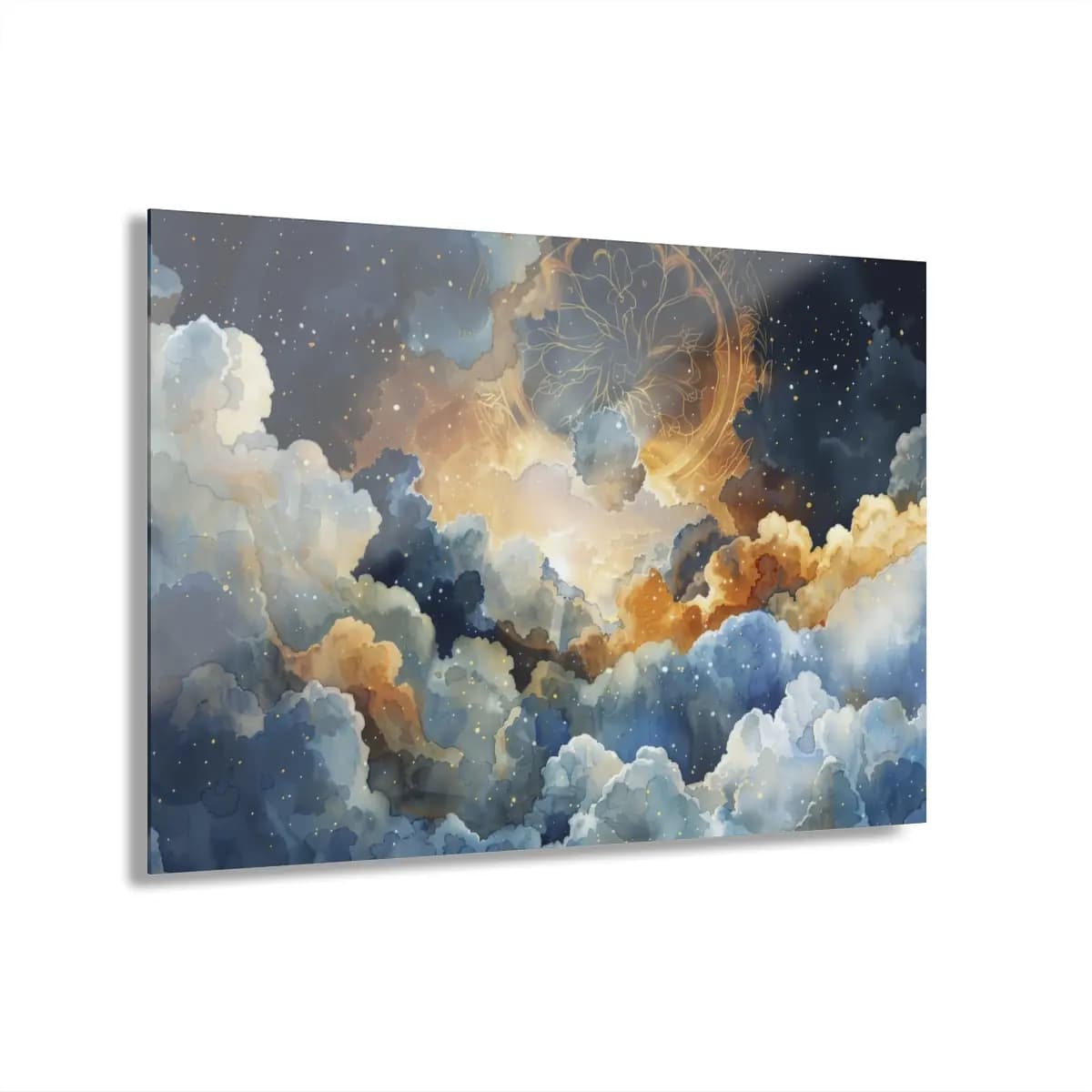 Starlit Celestial Cloudscape with Golden Glow - Acrylic Prints (French Cleat Hanging) mockup angle 1