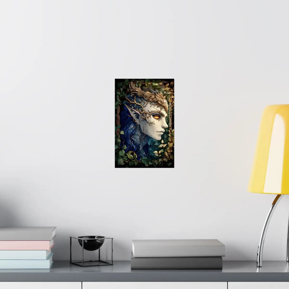 Ember-Eyed Forest Elf Among Tangled Branches - Matte Vertical Posters mockup angle 8