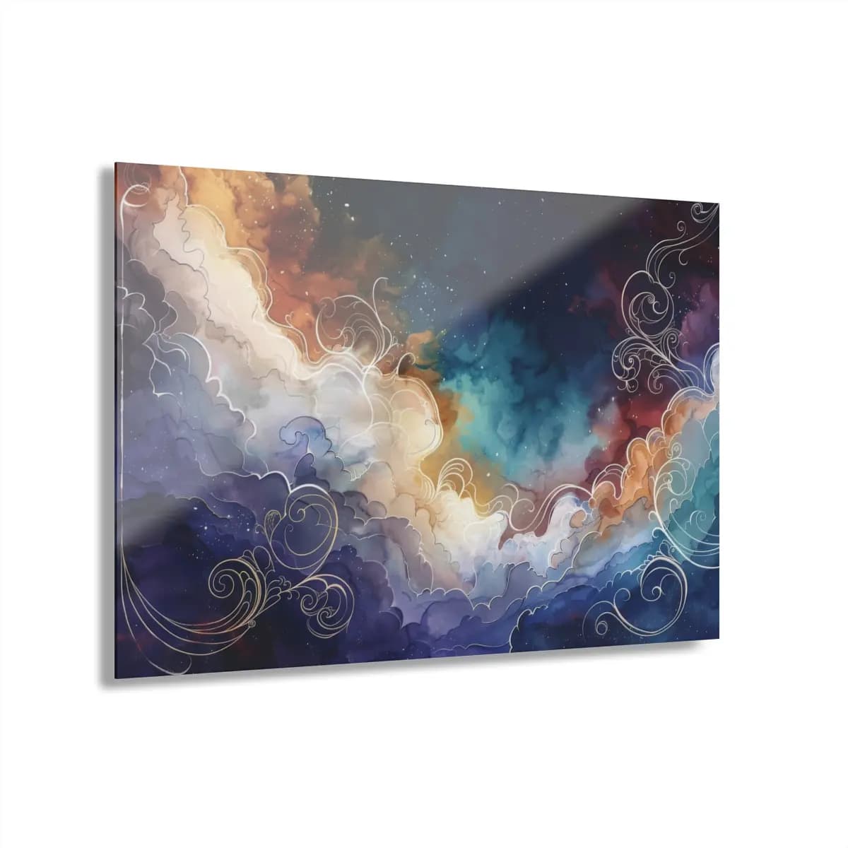 Celestial Clouds and Luminous Arabesques - Acrylic Prints (French Cleat Hanging) mockup angle 1