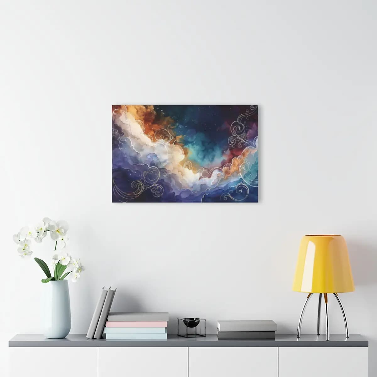 Celestial Clouds and Luminous Arabesques - Acrylic Prints (French Cleat Hanging) mockup angle 4