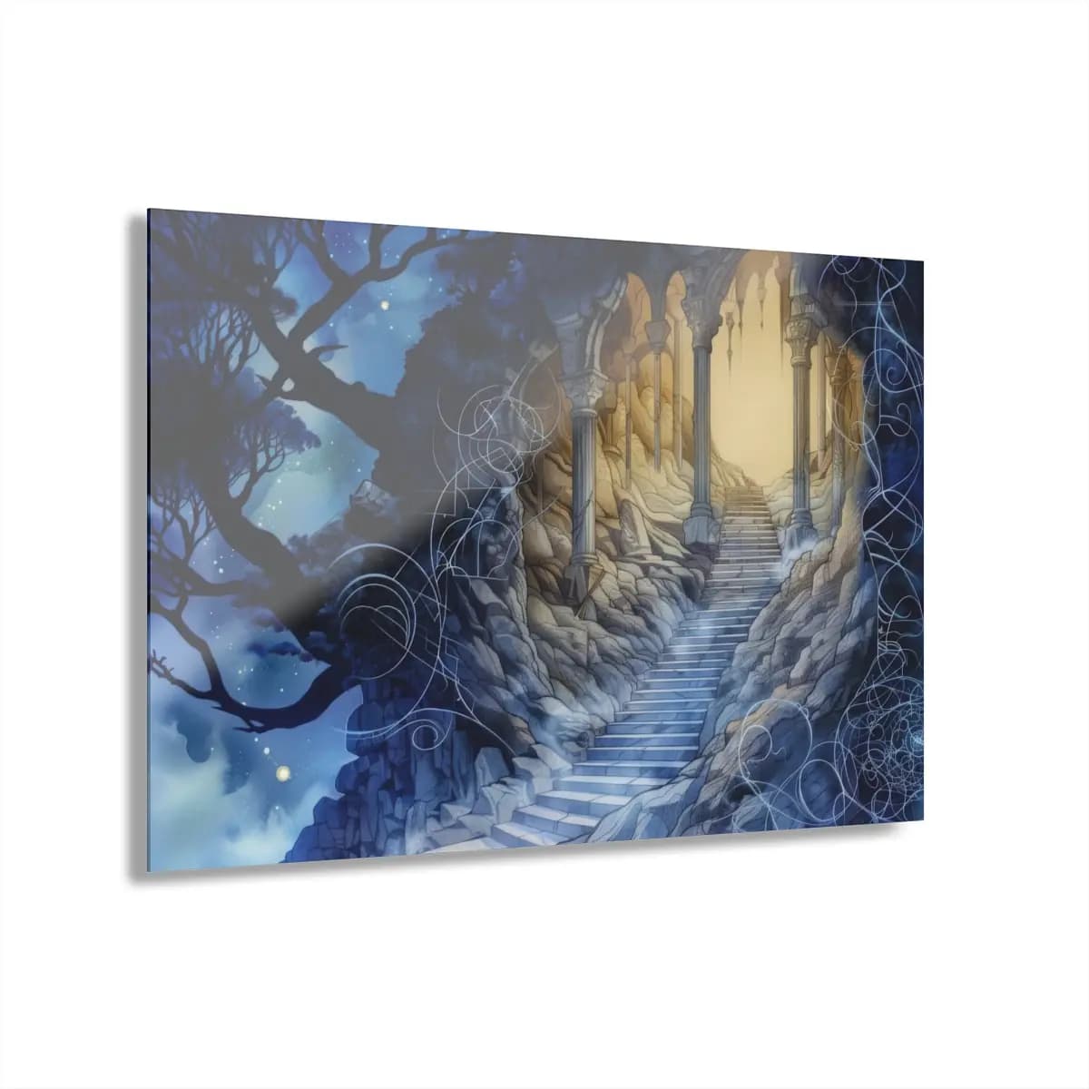 Stone Stairway Rising to a Luminous Gothic Portal - Acrylic Prints (French Cleat Hanging) mockup angle 1