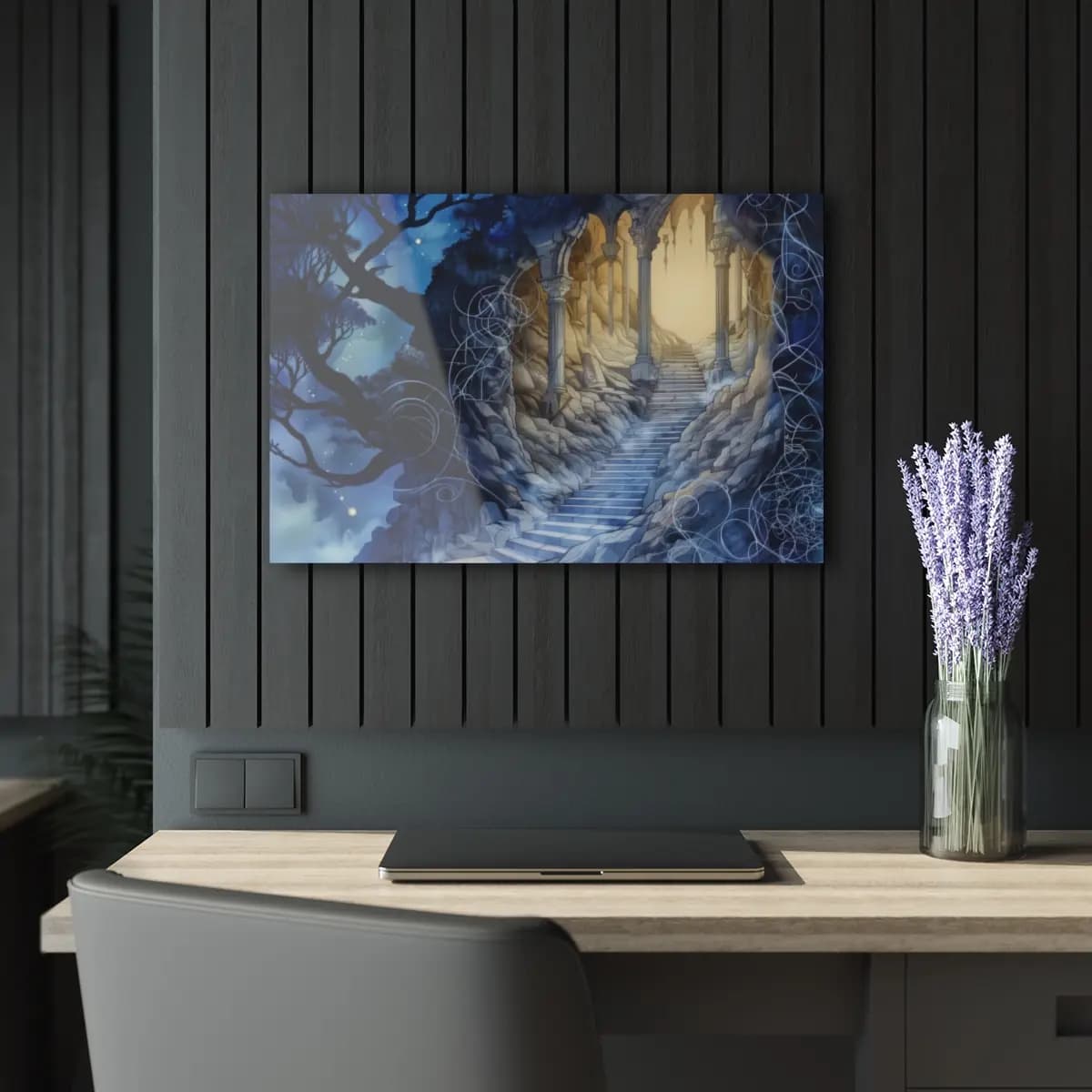 Stone Stairway Rising to a Luminous Gothic Portal - Acrylic Prints (French Cleat Hanging) mockup angle 5