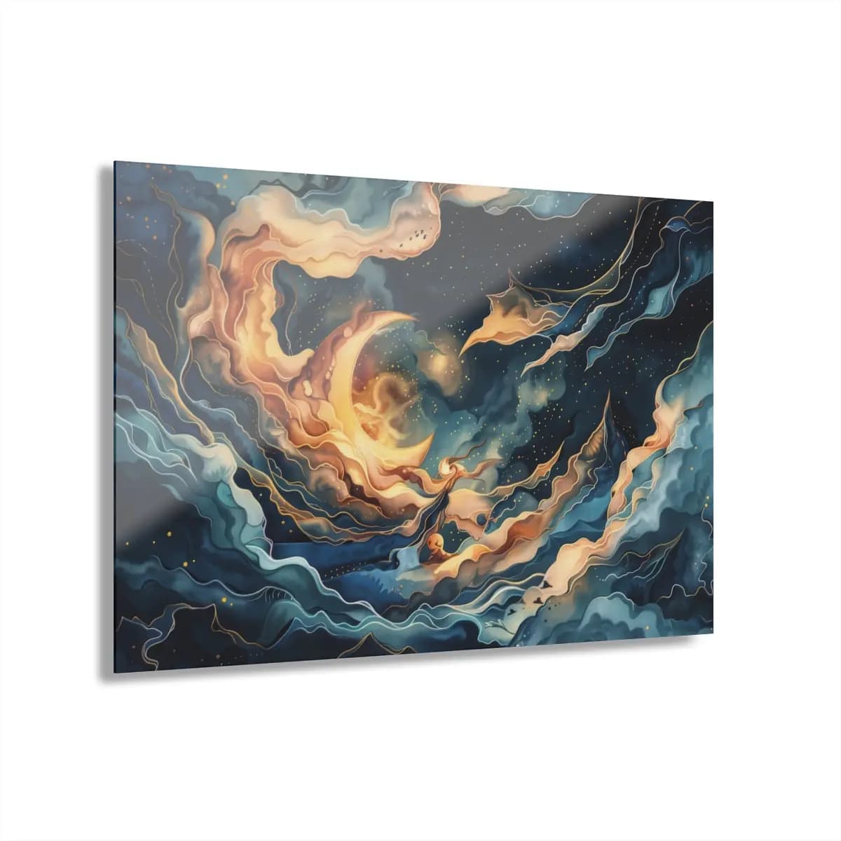 Crescent Moon in a Celestial Tempest - Acrylic Prints (French Cleat Hanging) mockup angle 1