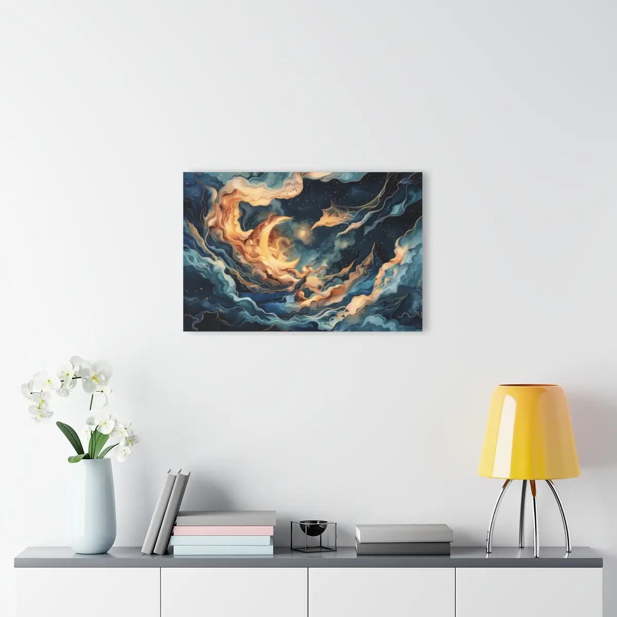 Crescent Moon in a Celestial Tempest - Acrylic Prints (French Cleat Hanging) mockup angle 4