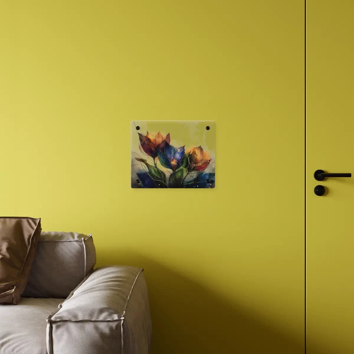 Mystical Blooms with Golden Light Filaments - Acrylic Wall Art Panels mockup angle 4