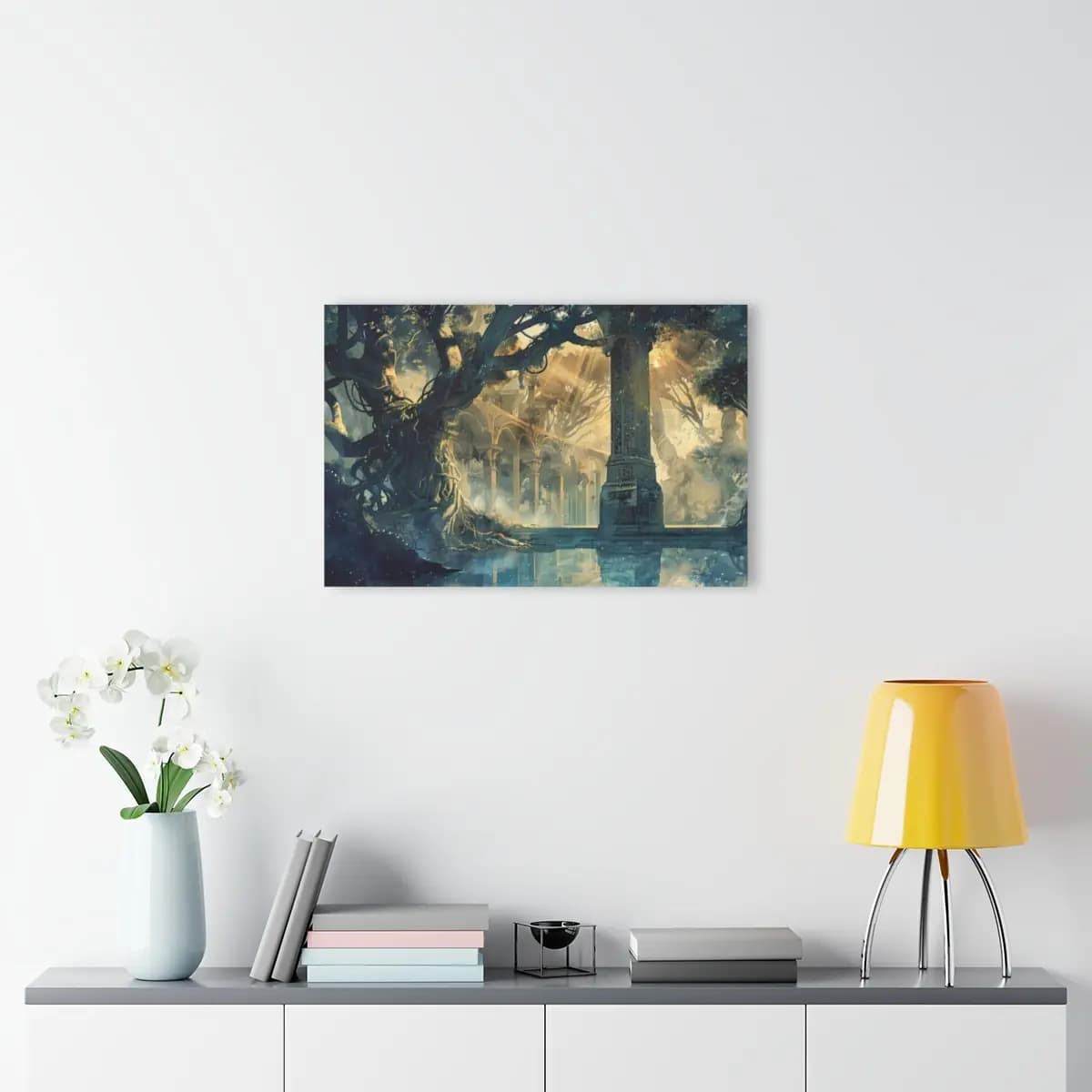 Elven Ruins Bathed in Golden Forest Light - Acrylic Prints (French Cleat Hanging) mockup angle 4