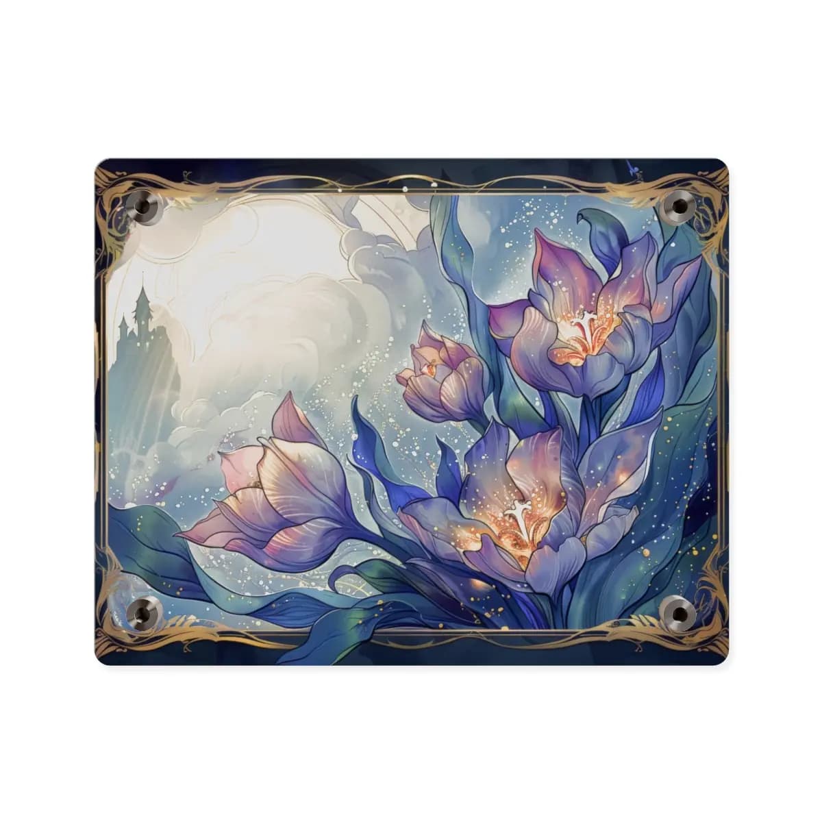 Enchanted Blooms Glowing Beneath a Moonlit Sky - Acrylic Wall Art Panels mockup angle 2