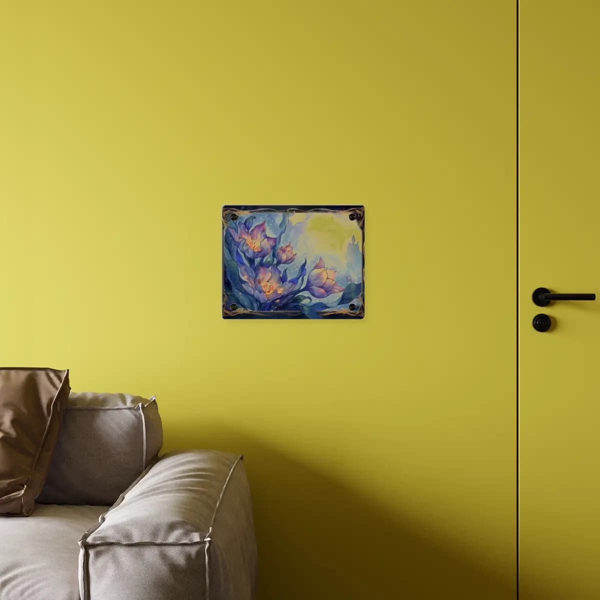 Enchanted Blooms Glowing Beneath a Moonlit Sky - Acrylic Wall Art Panels mockup angle 4
