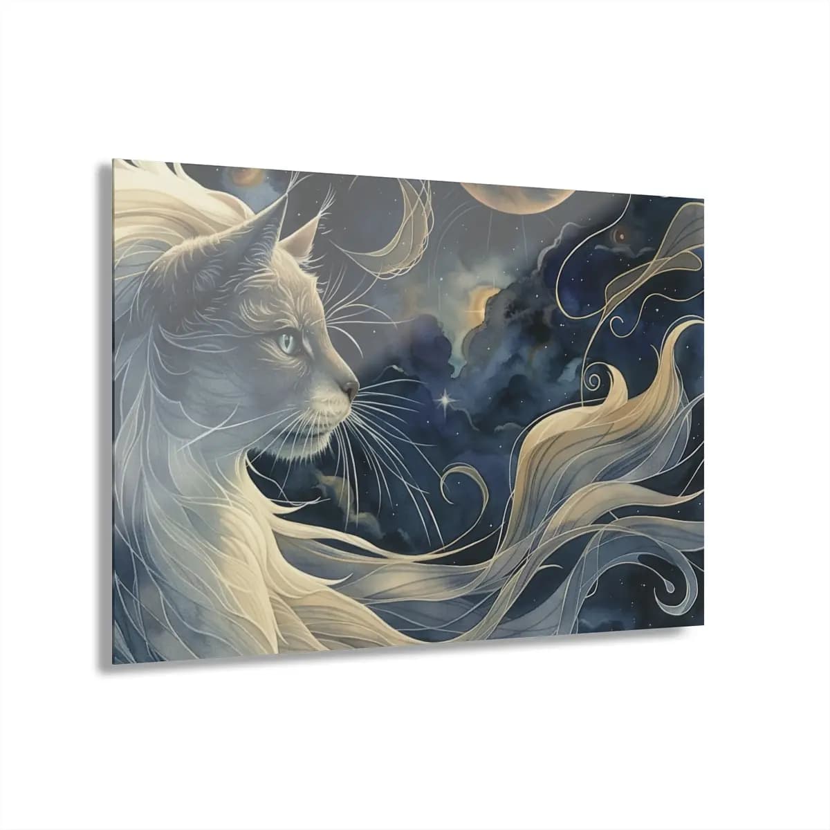 The Celestial Cat with Starlit Flowing Mane - Acrylic Prints (French Cleat Hanging) mockup angle 1