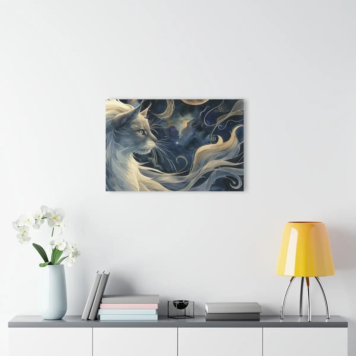 The Celestial Cat with Starlit Flowing Mane - Acrylic Prints (French Cleat Hanging) mockup angle 4