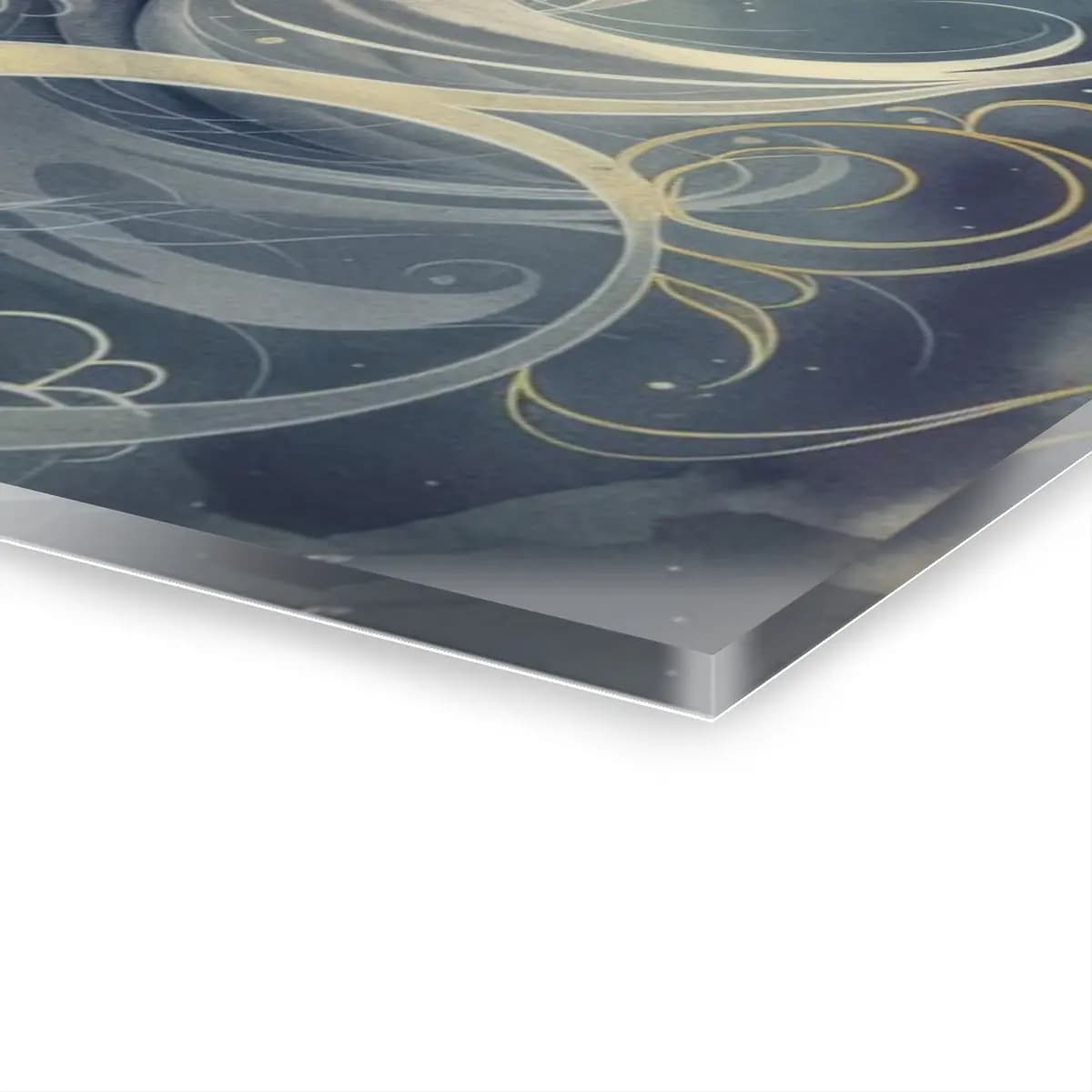 Celestial Long-Haired Cat in Silver and Gold Swirls - Acrylic Prints (French Cleat Hanging) mockup angle 3