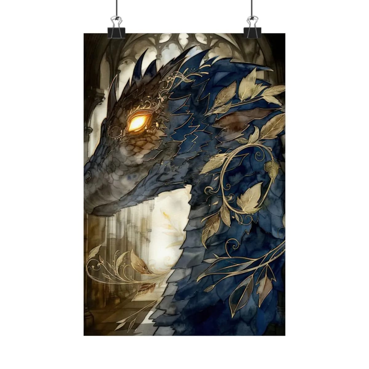 Ancient Dragon of Golden Night Scales - Matte Vertical Posters mockup angle 1