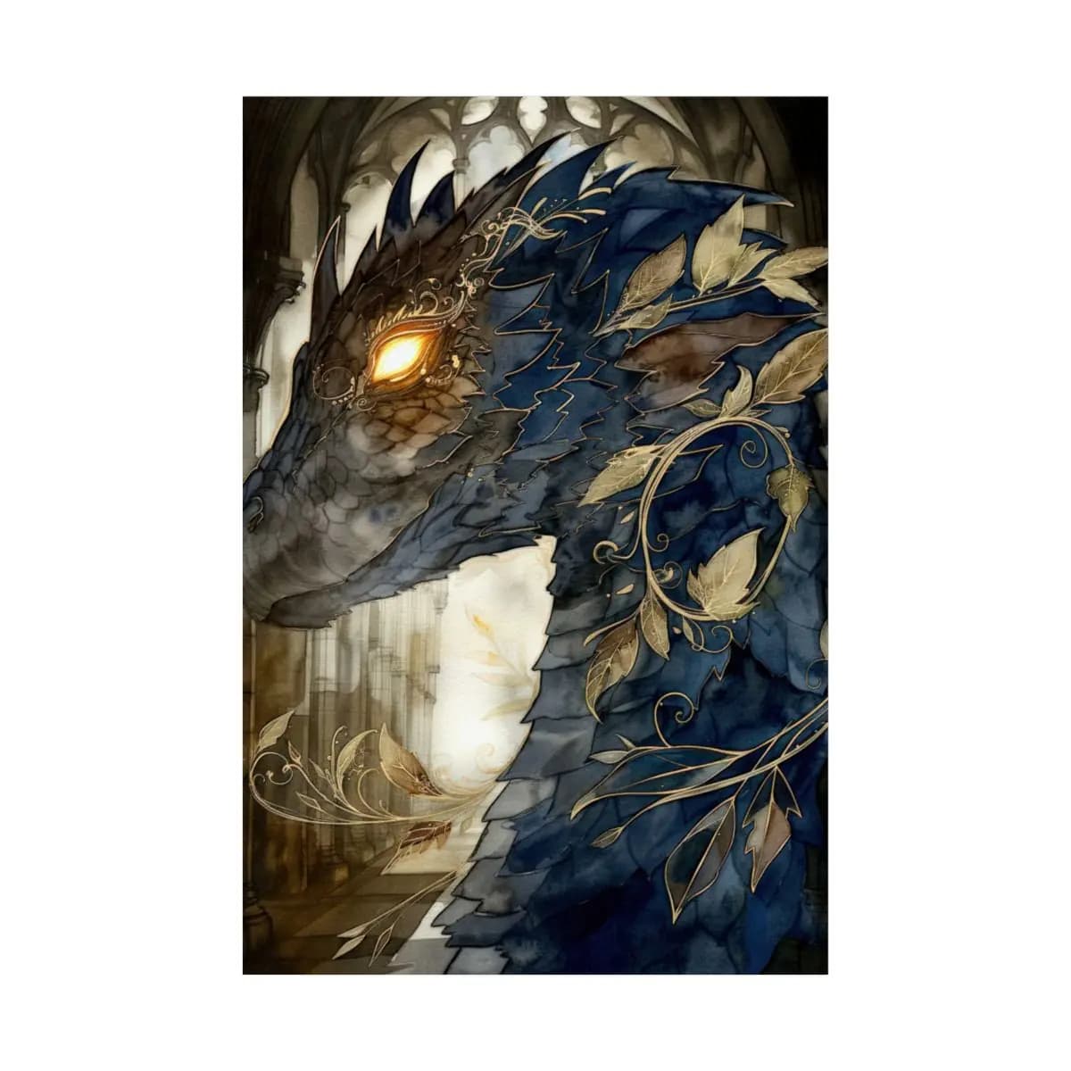 Ancient Dragon of Golden Night Scales - Matte Vertical Posters mockup angle 2