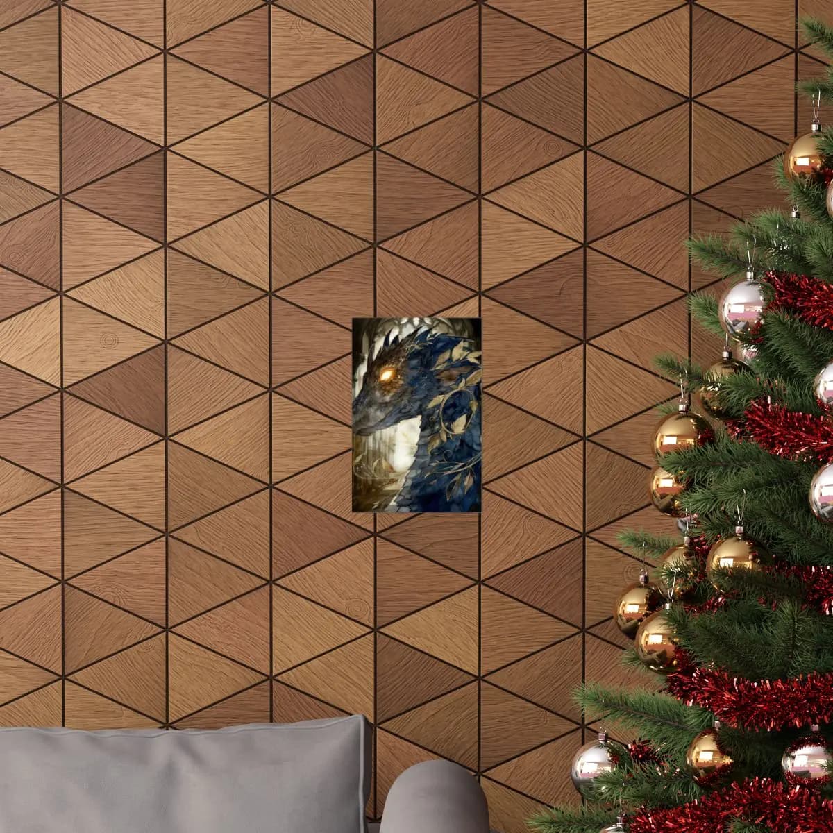 Ancient Dragon of Golden Night Scales - Matte Vertical Posters mockup angle 4