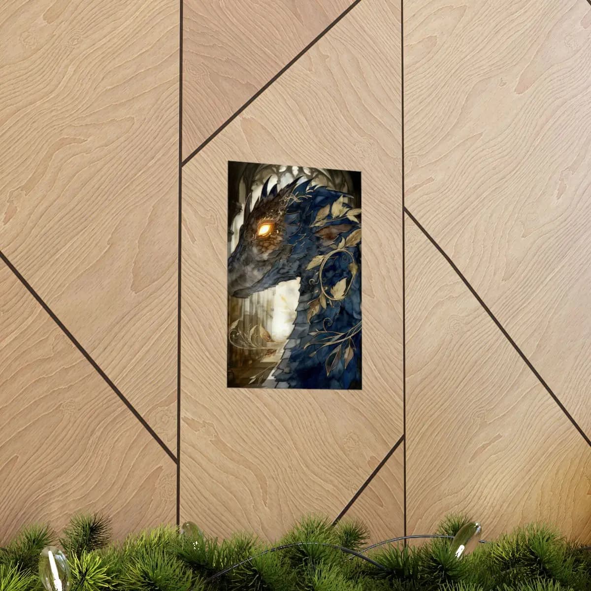 Ancient Dragon of Golden Night Scales - Matte Vertical Posters mockup angle 5