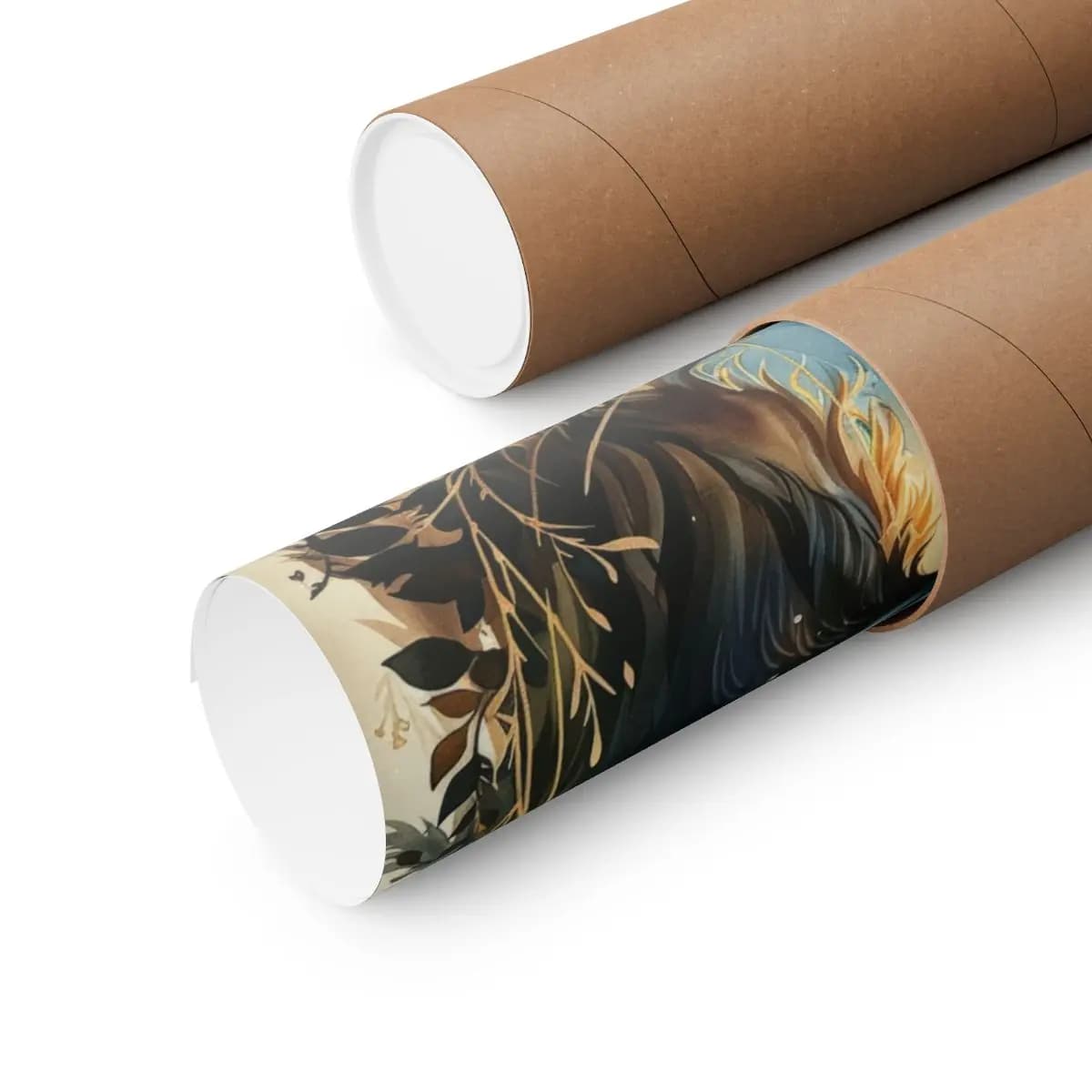 Black Wolf with Golden Eyes and Botanicals - Matte Vertical Posters mockup angle 3