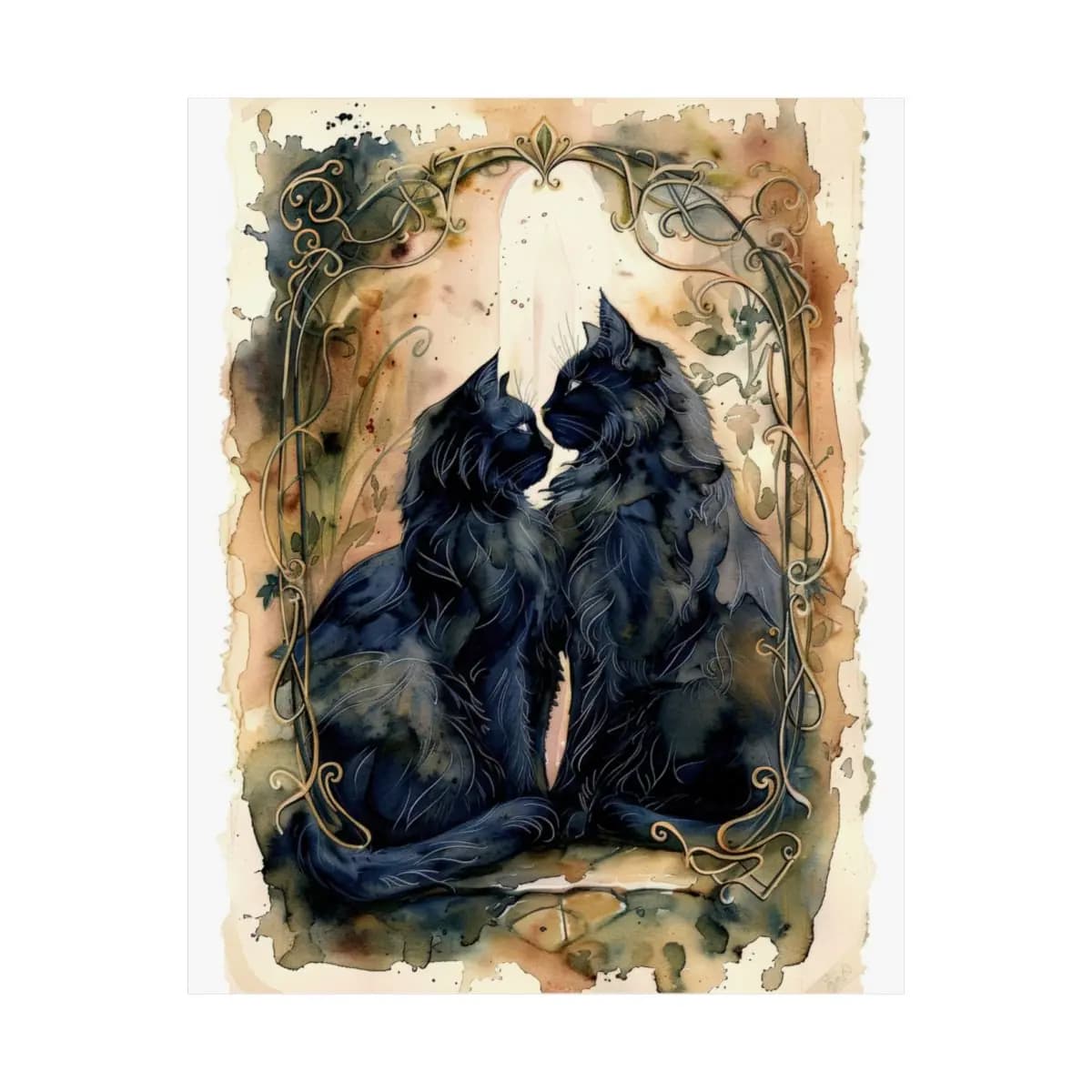 Two Black Cats Entwined Beneath a Lunar Halo - Matte Vertical Posters mockup angle 2