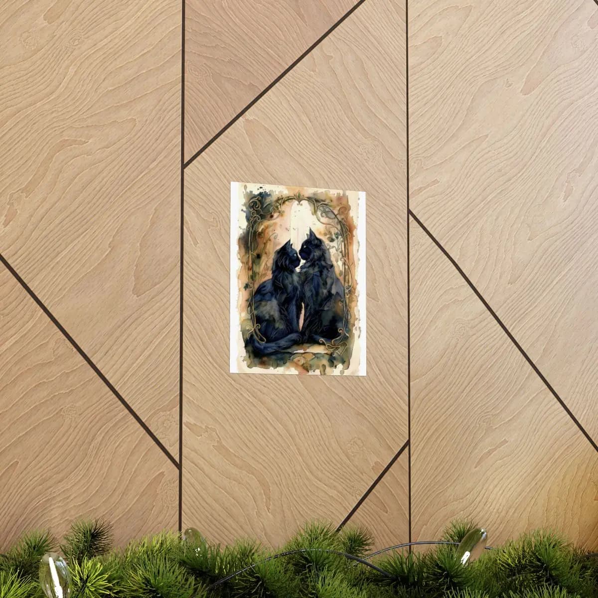 Two Black Cats Entwined Beneath a Lunar Halo - Matte Vertical Posters mockup angle 5