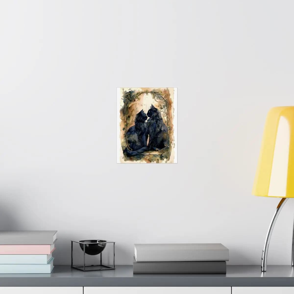 Two Black Cats Entwined Beneath a Lunar Halo - Matte Vertical Posters mockup angle 8
