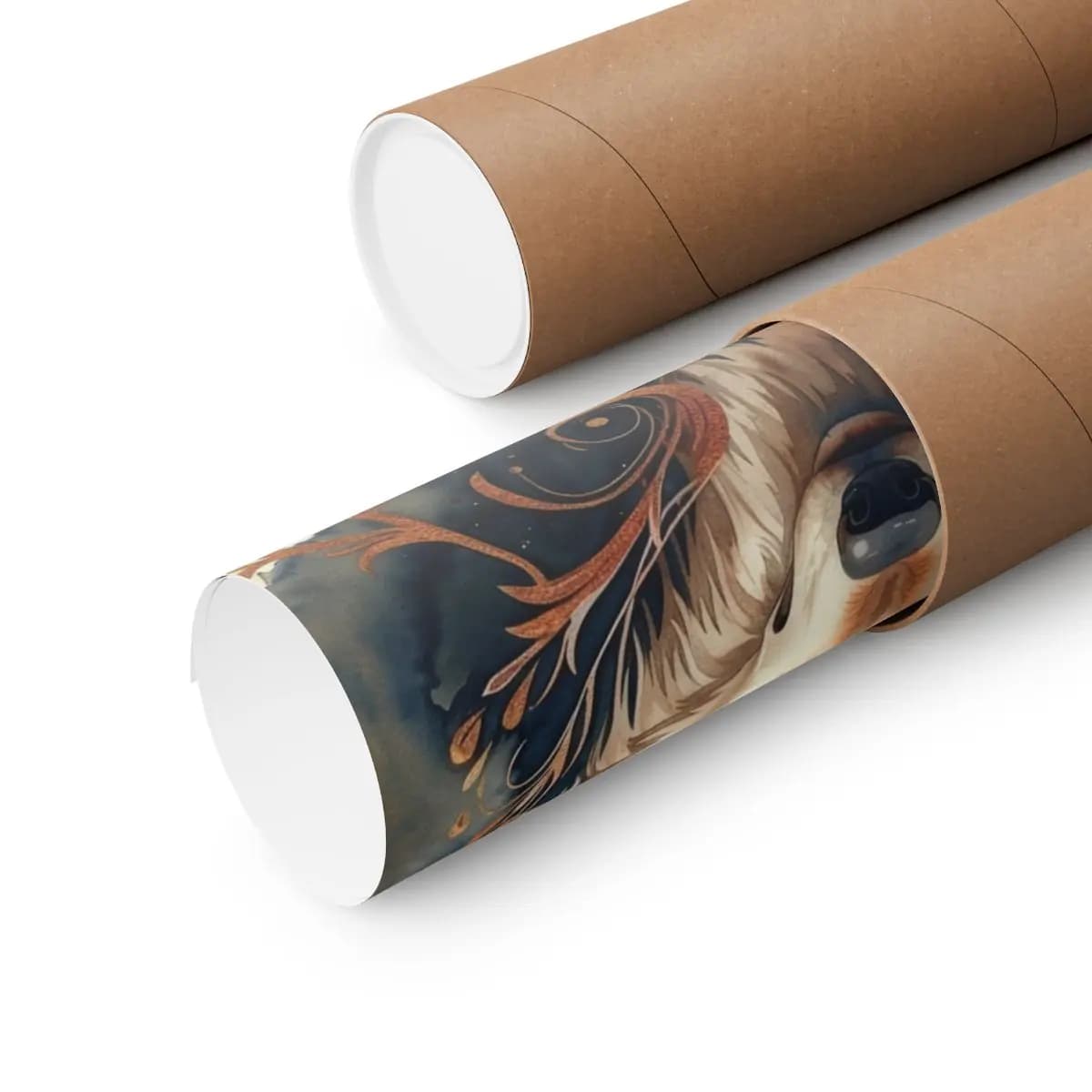 Majestic Wolf Amid Golden Scrollwork and Blue Foliage - Matte Vertical Posters mockup angle 3