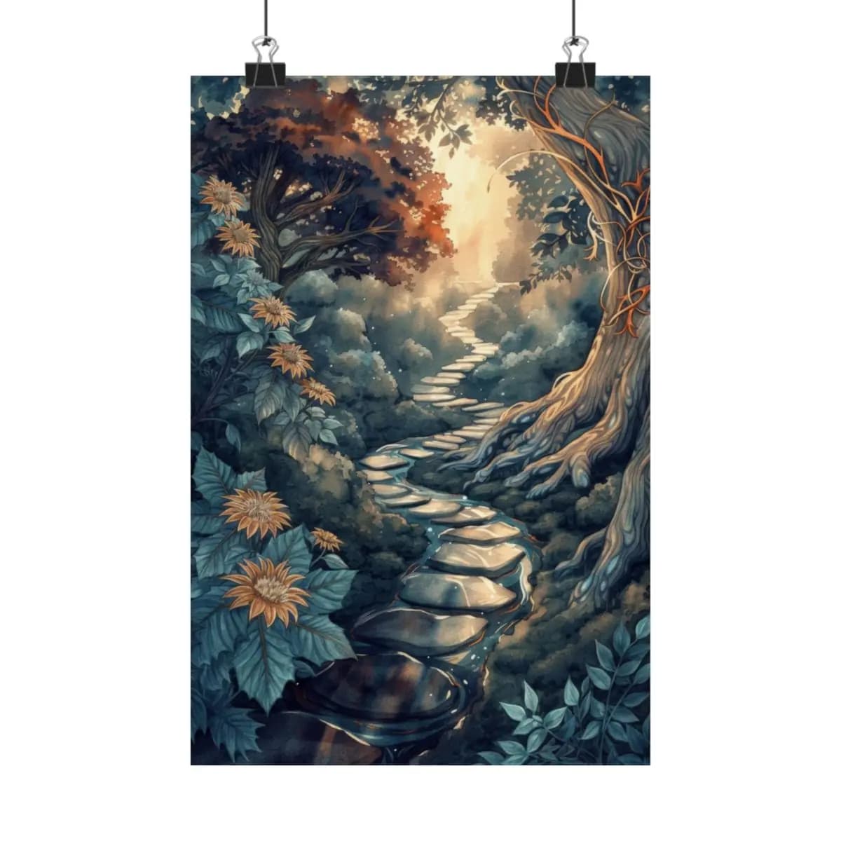Stone Path Rising Toward Enchanted Light - Matte Vertical Posters mockup angle 1