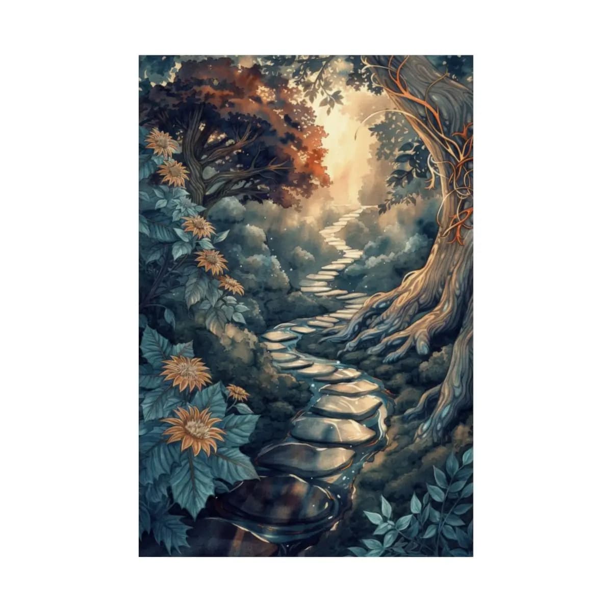 Stone Path Rising Toward Enchanted Light - Matte Vertical Posters mockup angle 2