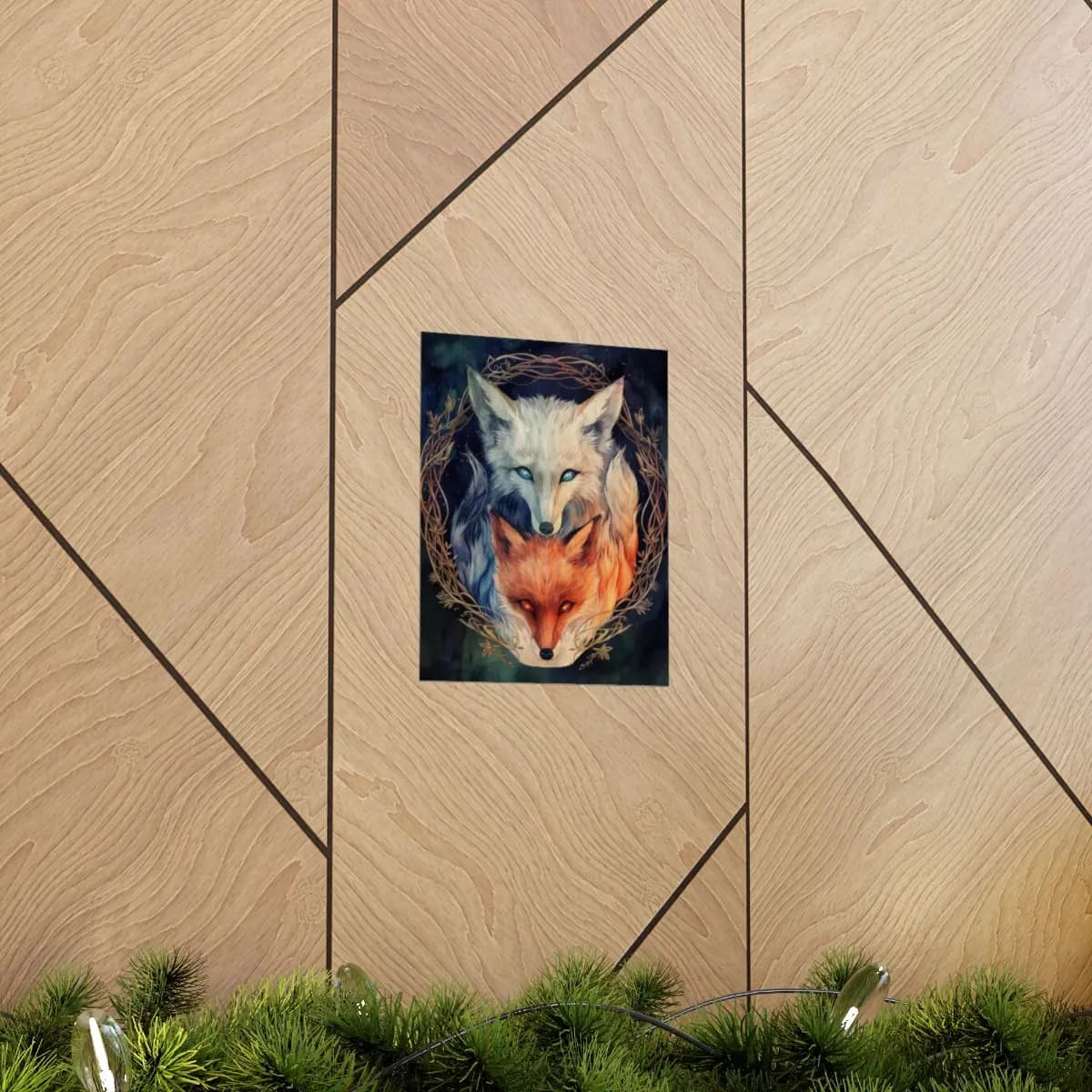 Two Foxes, Ice and Fire, Yin and Yang - Matte Vertical Posters mockup angle 5