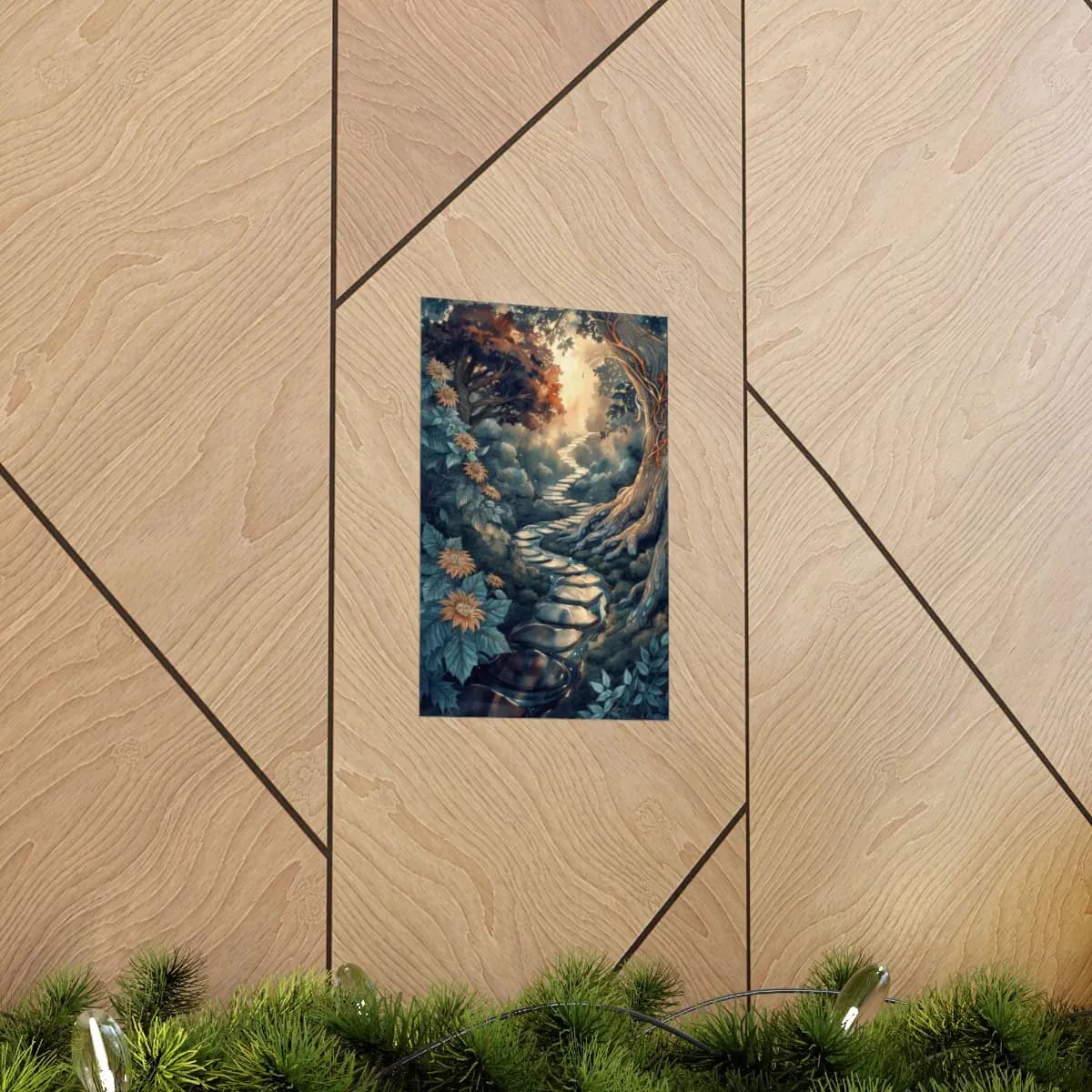 Stone Path Rising Toward Enchanted Light - Matte Vertical Posters mockup angle 5