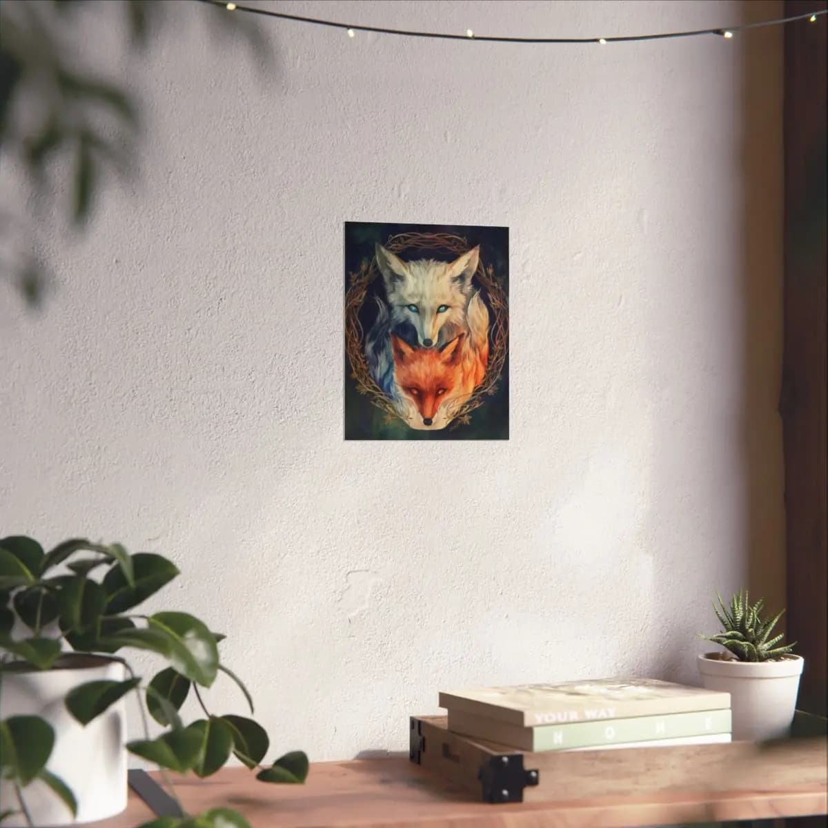 Two Foxes, Ice and Fire, Yin and Yang - Matte Vertical Posters mockup angle 6