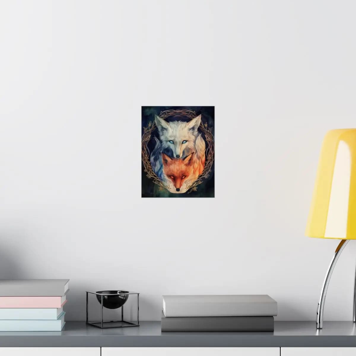 Two Foxes, Ice and Fire, Yin and Yang - Matte Vertical Posters mockup angle 8