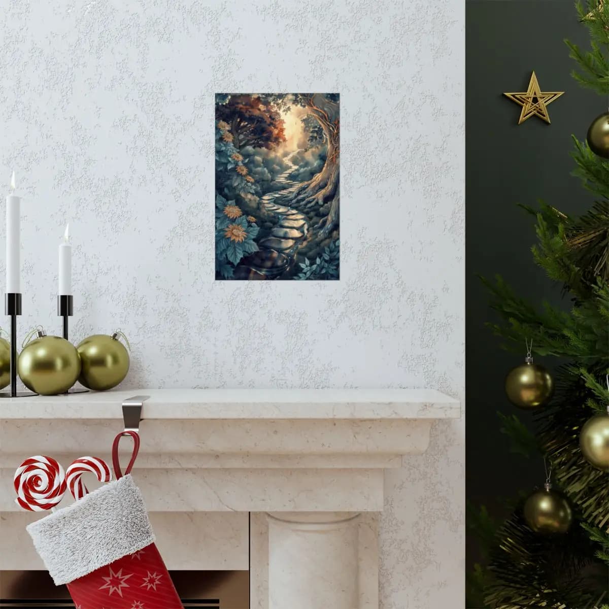 Stone Path Rising Toward Enchanted Light - Matte Vertical Posters mockup angle 7
