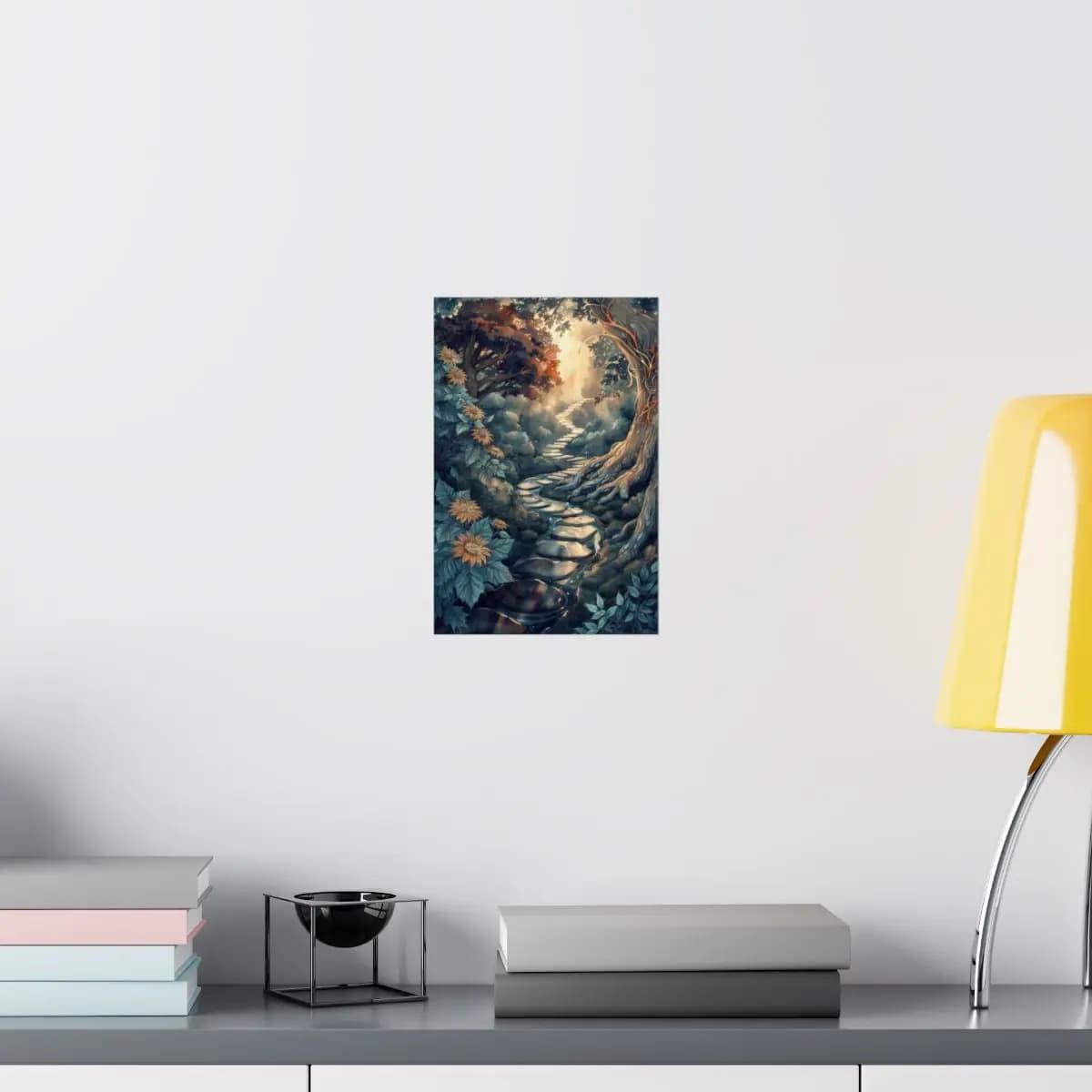 Stone Path Rising Toward Enchanted Light - Matte Vertical Posters mockup angle 8