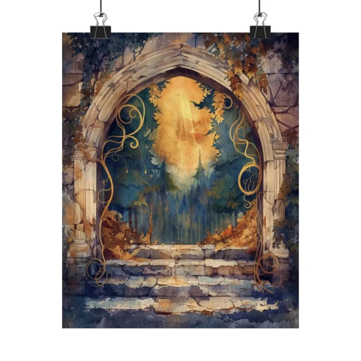 Stone Archway Gateway to an Enchanted Forest - Matte Vertical Posters mockup angle 1