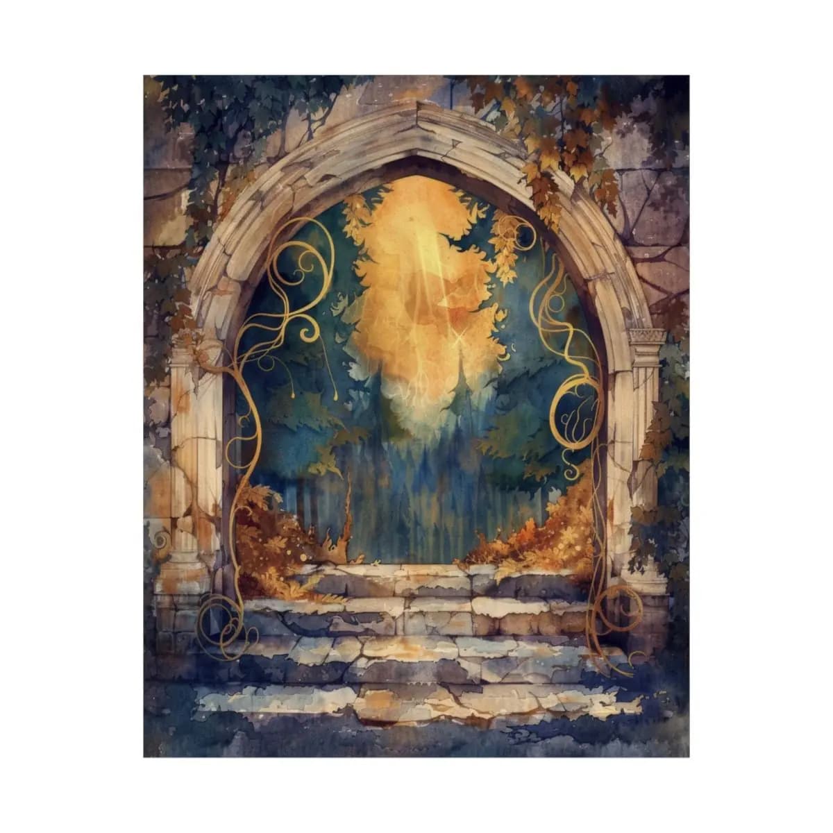 Stone Archway Gateway to an Enchanted Forest - Matte Vertical Posters mockup angle 2