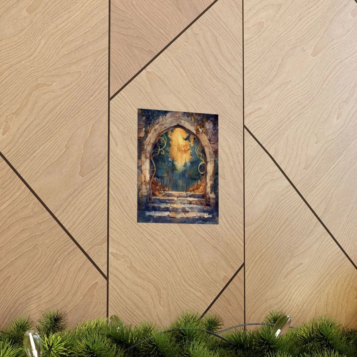 Stone Archway Gateway to an Enchanted Forest - Matte Vertical Posters mockup angle 5