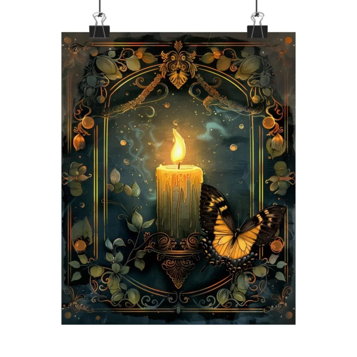 Mystic Candle and Butterfly Beneath the Golden Arch - Matte Vertical Posters mockup angle 1