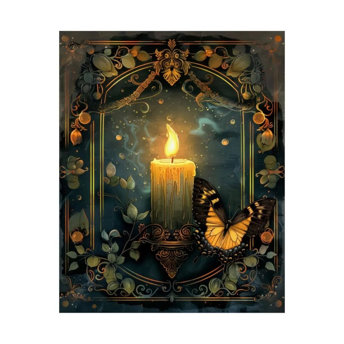 Mystic Candle and Butterfly Beneath the Golden Arch - Matte Vertical Posters mockup angle 2