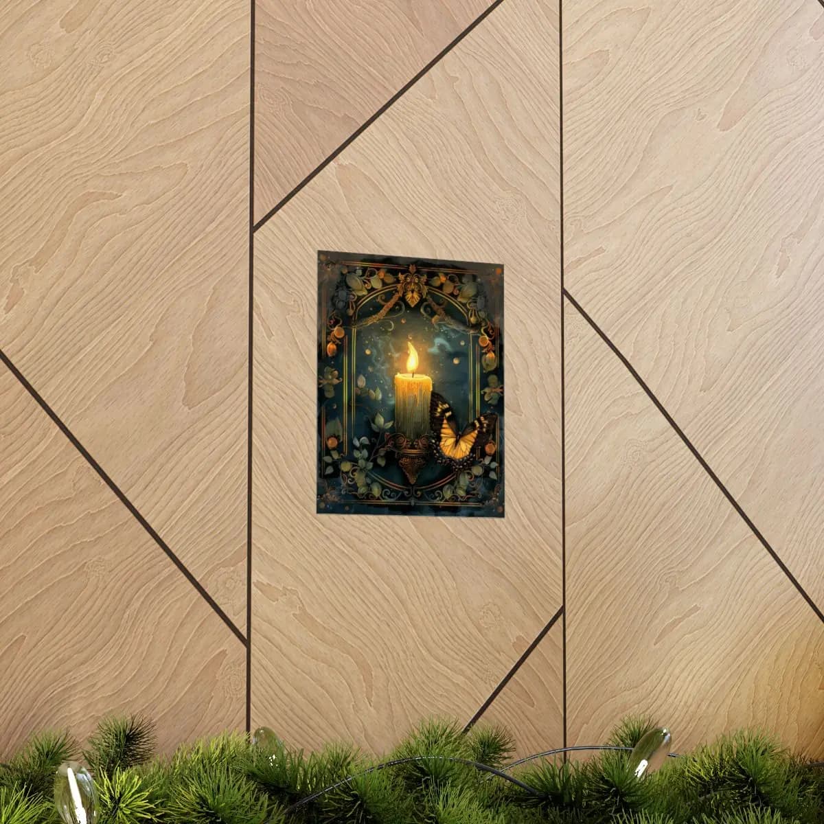 Mystic Candle and Butterfly Beneath the Golden Arch - Matte Vertical Posters mockup angle 5