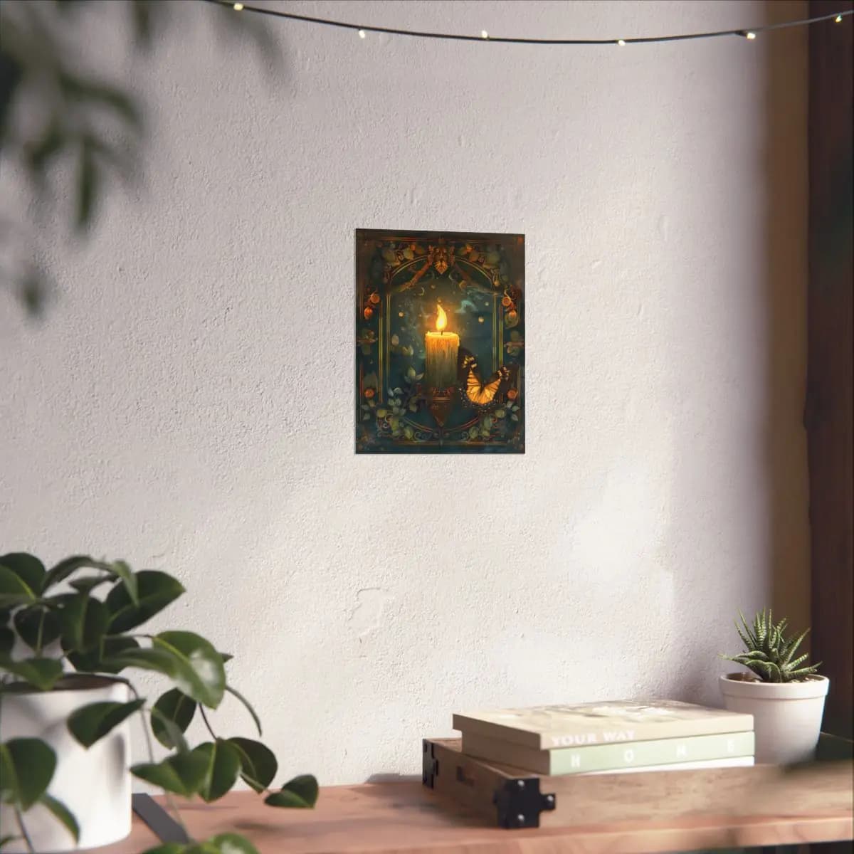 Mystic Candle and Butterfly Beneath the Golden Arch - Matte Vertical Posters mockup angle 6