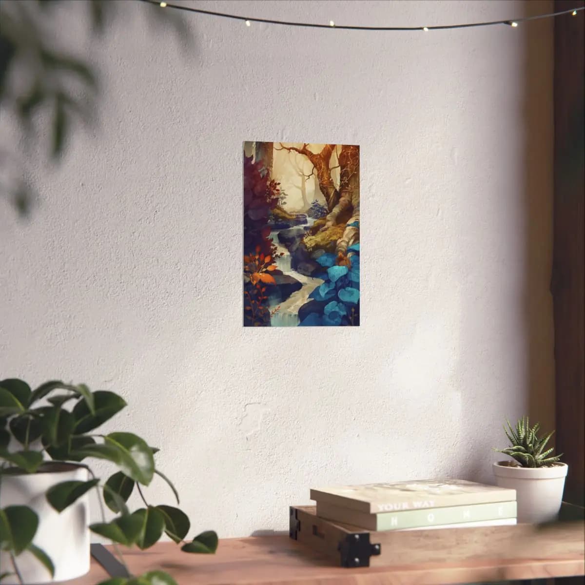 Enchanted Stream with Golden and Sapphire Hues - Matte Vertical Posters mockup angle 6